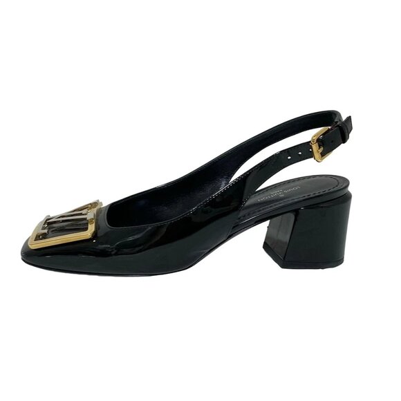 LOUIS VUITTON - Black Gold Silver Women's Sandals Patent Leather 386-080725 - Picture 1 of 8